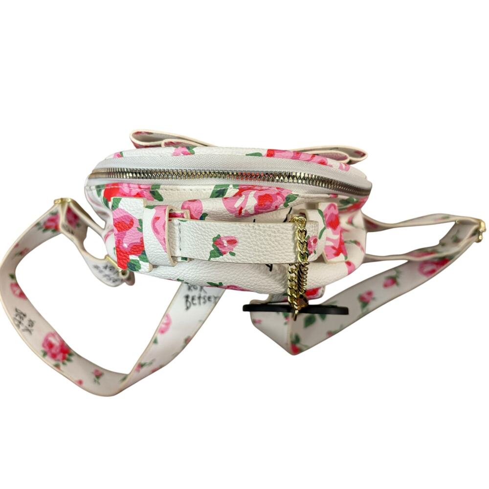 Betsey Johnson Garden Party Quilted Floral Backpack Bow White Pink Roses Clean - Picture 5 of 11